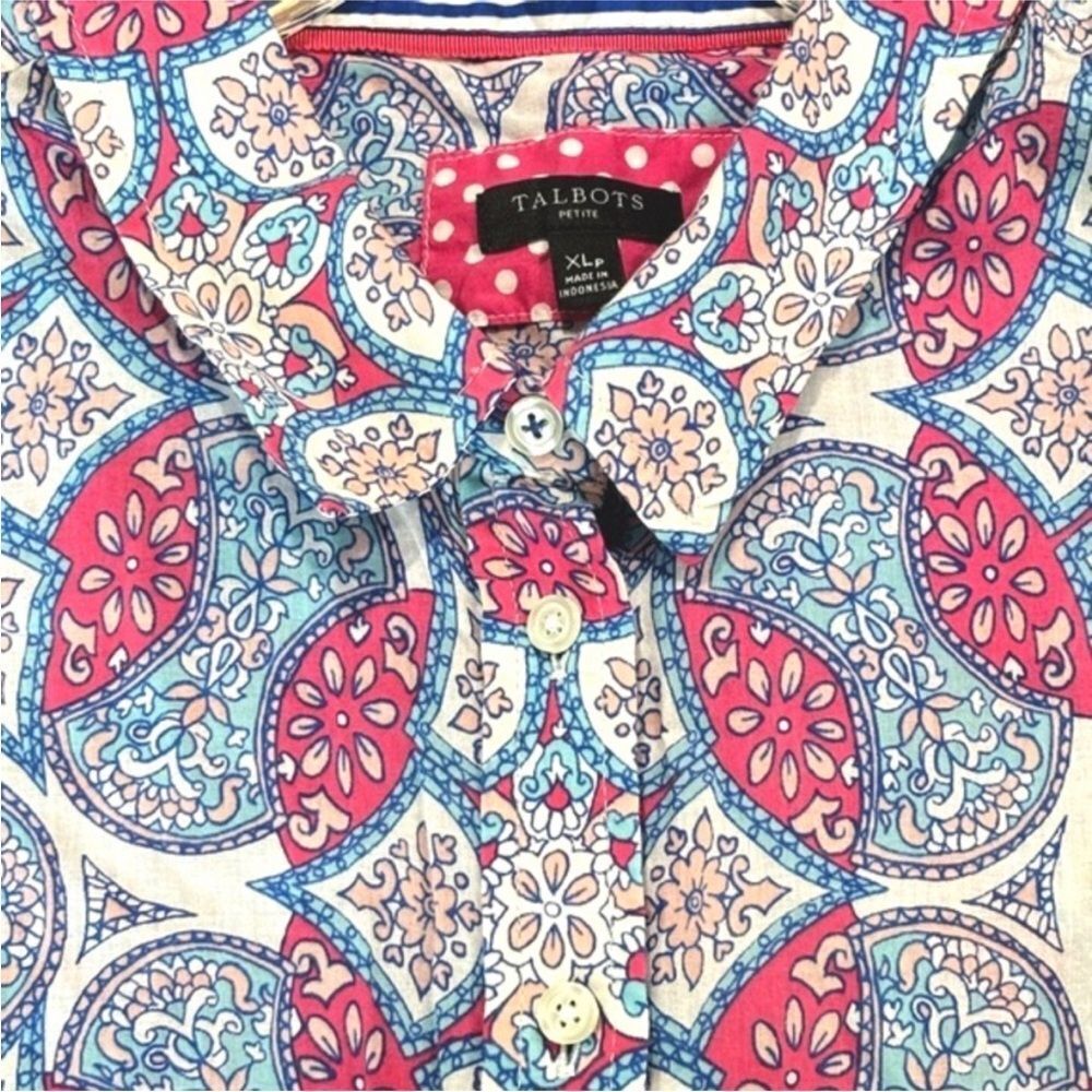 Talbots Garden Medallion Women’s Pink Blue Button Down Dress Shirt XLp Petite - Picture 4 of 16